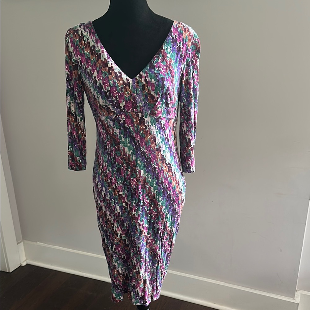 David Meister Pink and Purple V-Neck Bodycon Dress
